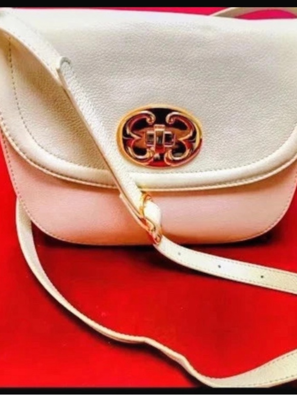 Emma Fox Cream Crossbody Saddle Bag with Gold-Tone Emblem